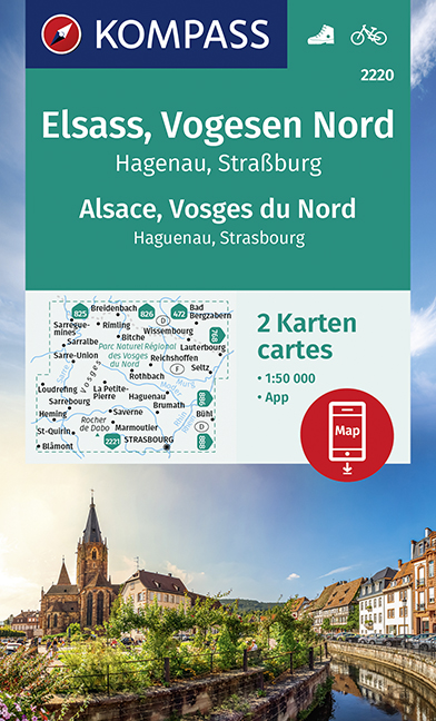 Online bestellen: Wandelkaart - Fietskaart 2220 Elsass - Vogesen Nord, Alsace - Vosges du Nord | Kompass