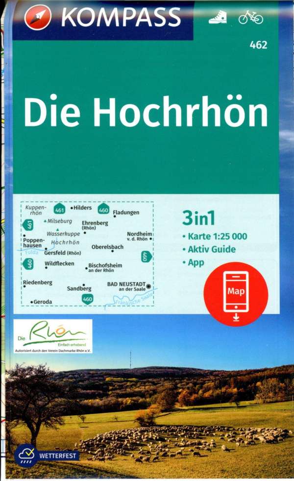 Online bestellen: Wandelkaart 462 Die Hochrhön | Kompass