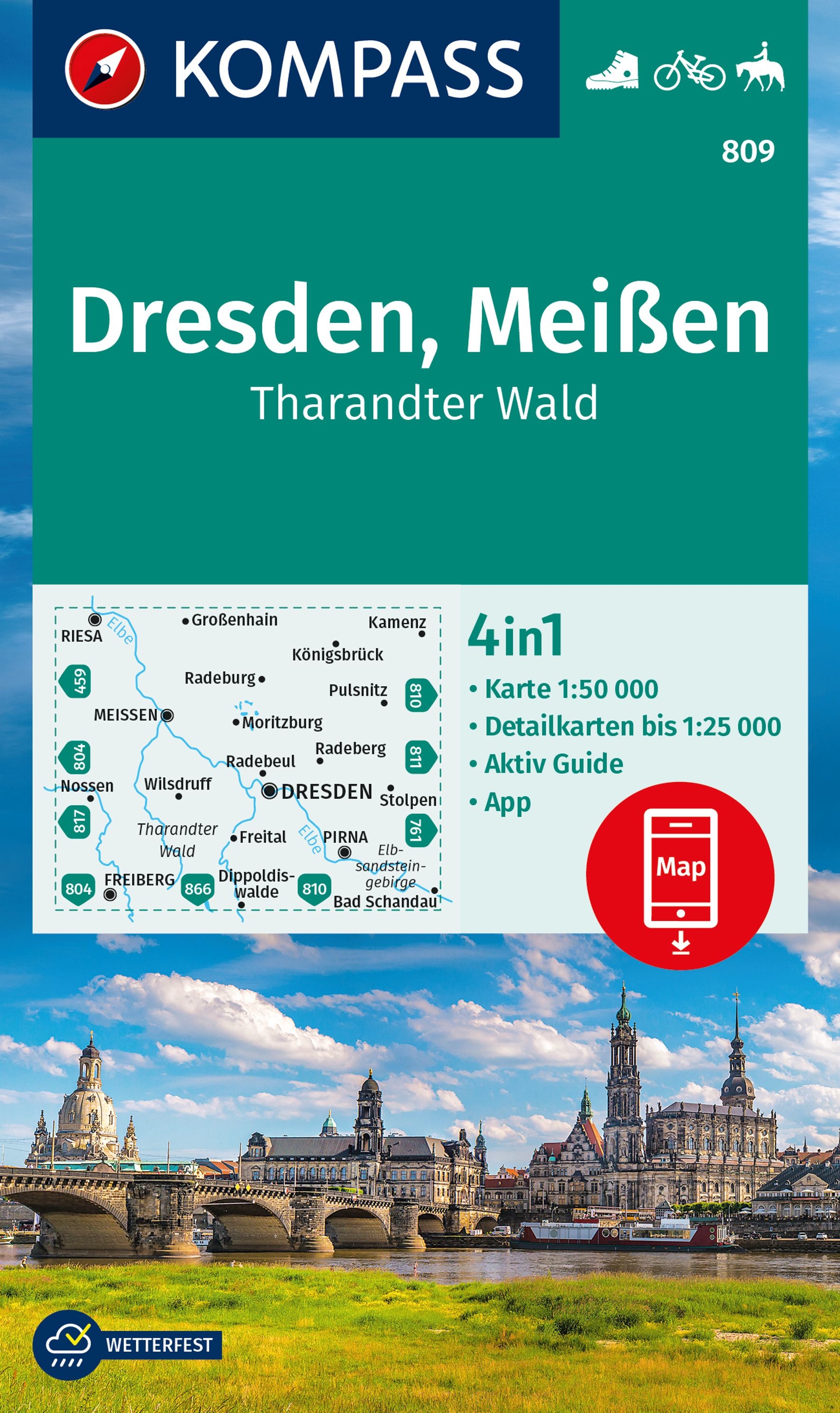 Online bestellen: Wandelkaart 809 Dresden - Meißen | Kompass