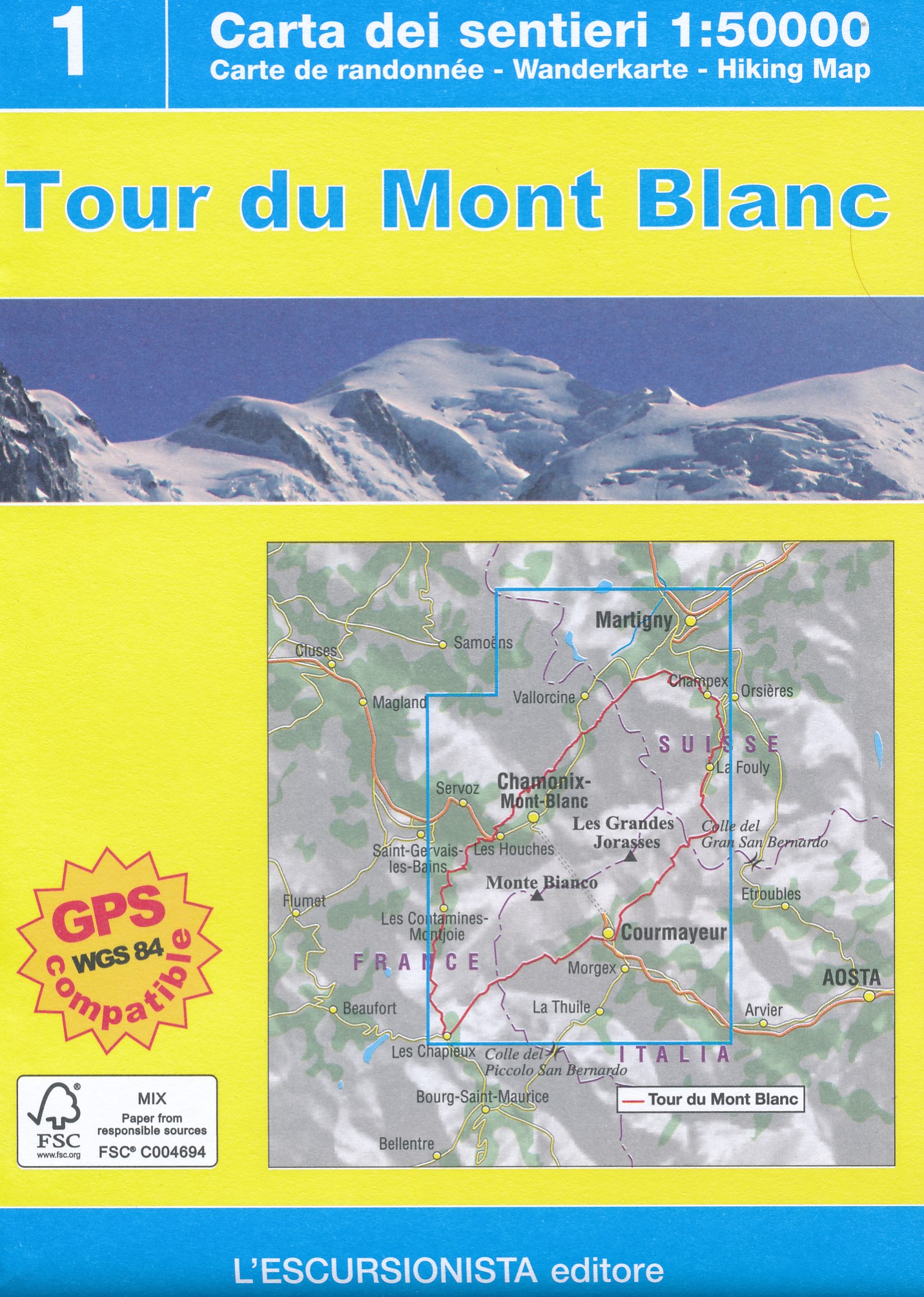 Online bestellen: Wandelkaart Tour du Mont Blanc | L'Escursionista editore