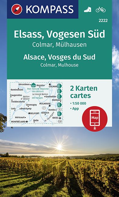 Online bestellen: Wandelkaart - Fietskaart 2222 Elsass - Vogesen Süd, Alsace - Vosges du Sud | Kompass