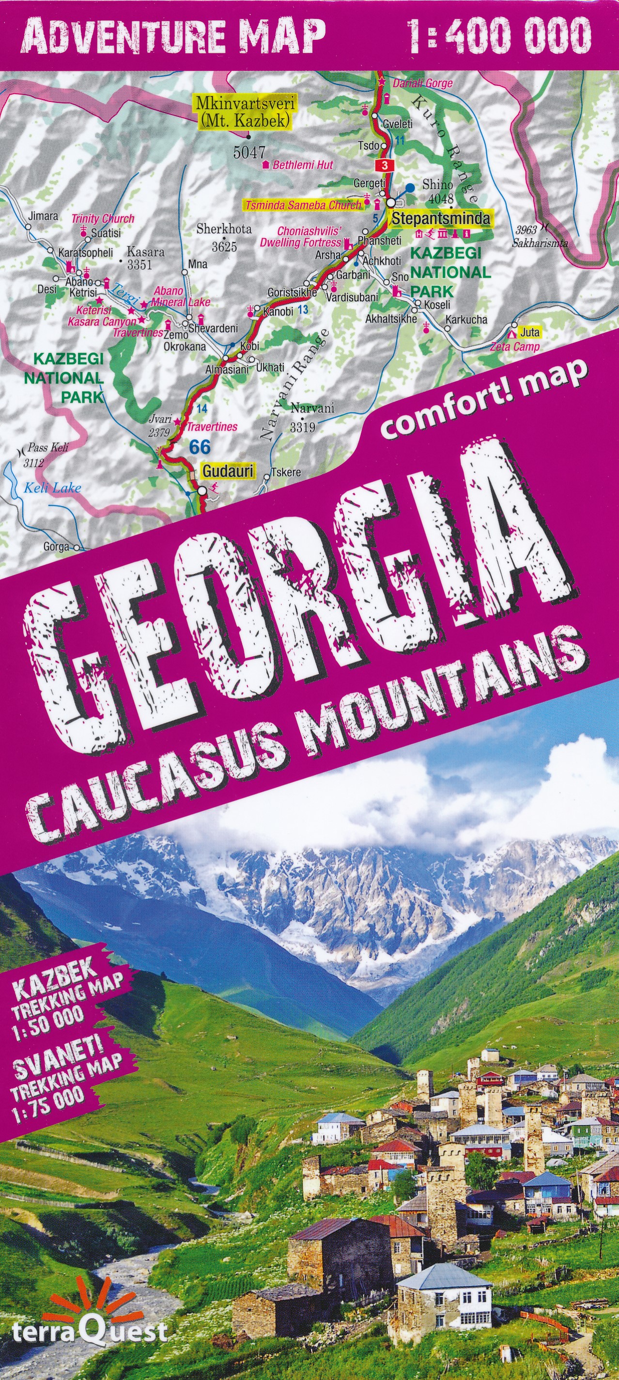 Online bestellen: Wandelkaart - Wegenkaart - landkaart Adventure map Georgië - Kaukasus - Caucasus | TerraQuest