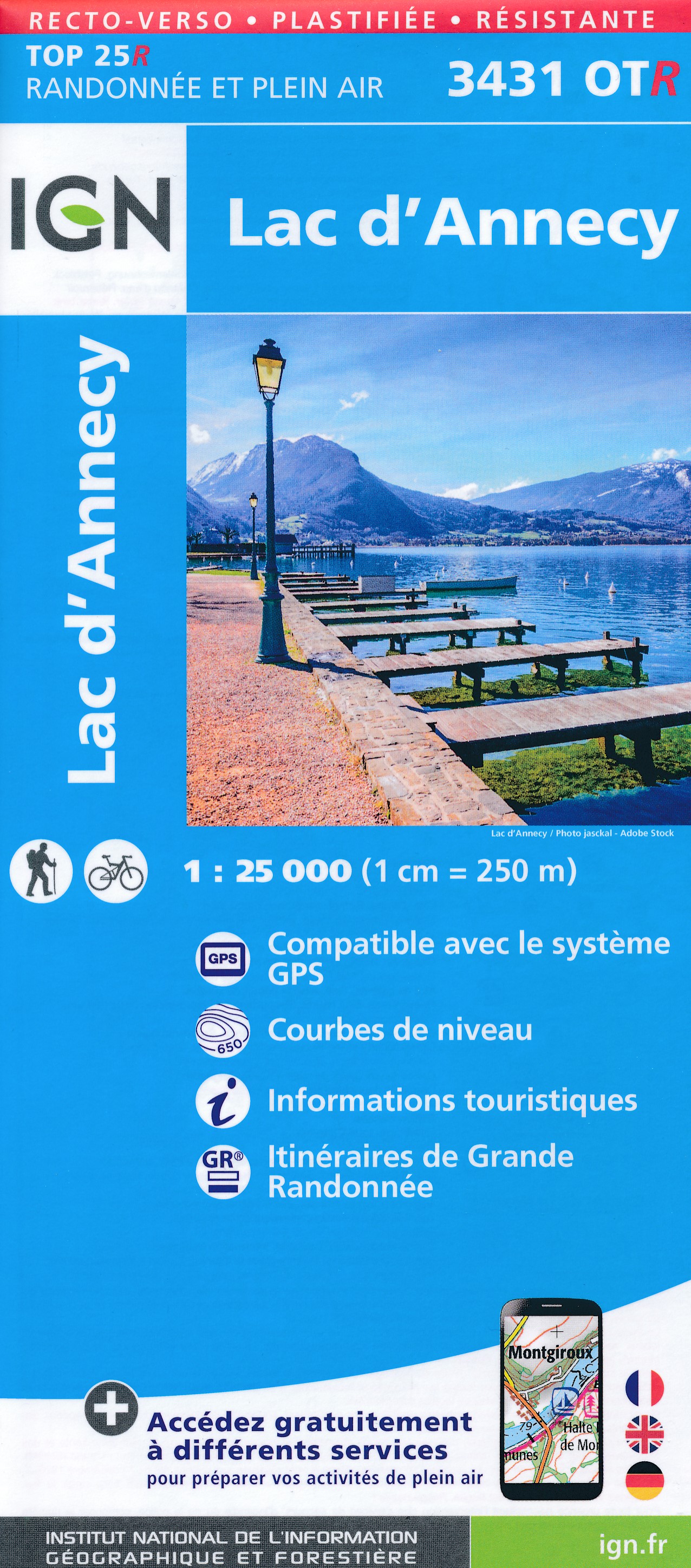 Online bestellen: Wandelkaart - Topografische kaart 3431OTR Lac d'Annecy | IGN - Institut Géographique National