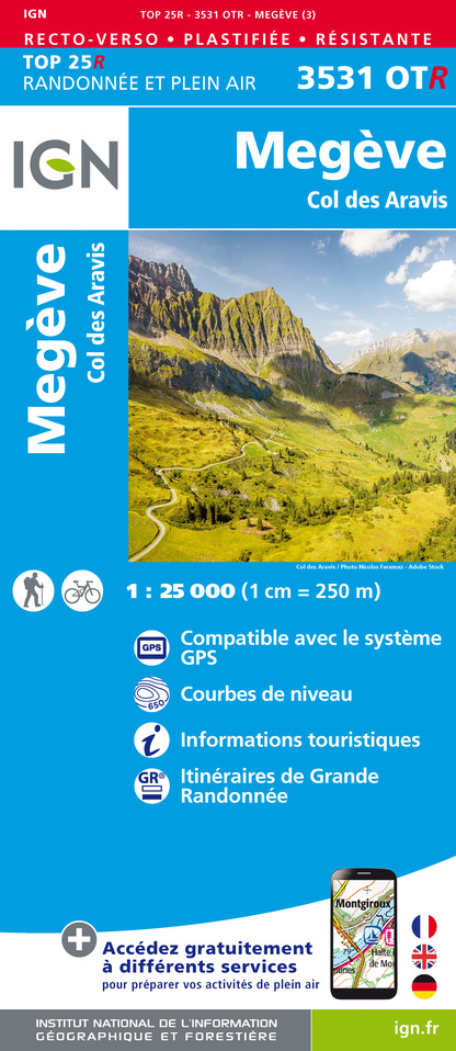 Online bestellen: Wandelkaart - Topografische kaart 3531OTR Megève | IGN - Institut Géographique National