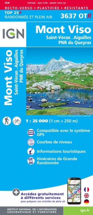 Online bestellen: Wandelkaart - Topografische kaart 3637OTR Mont Viso | IGN - Institut Géographique National