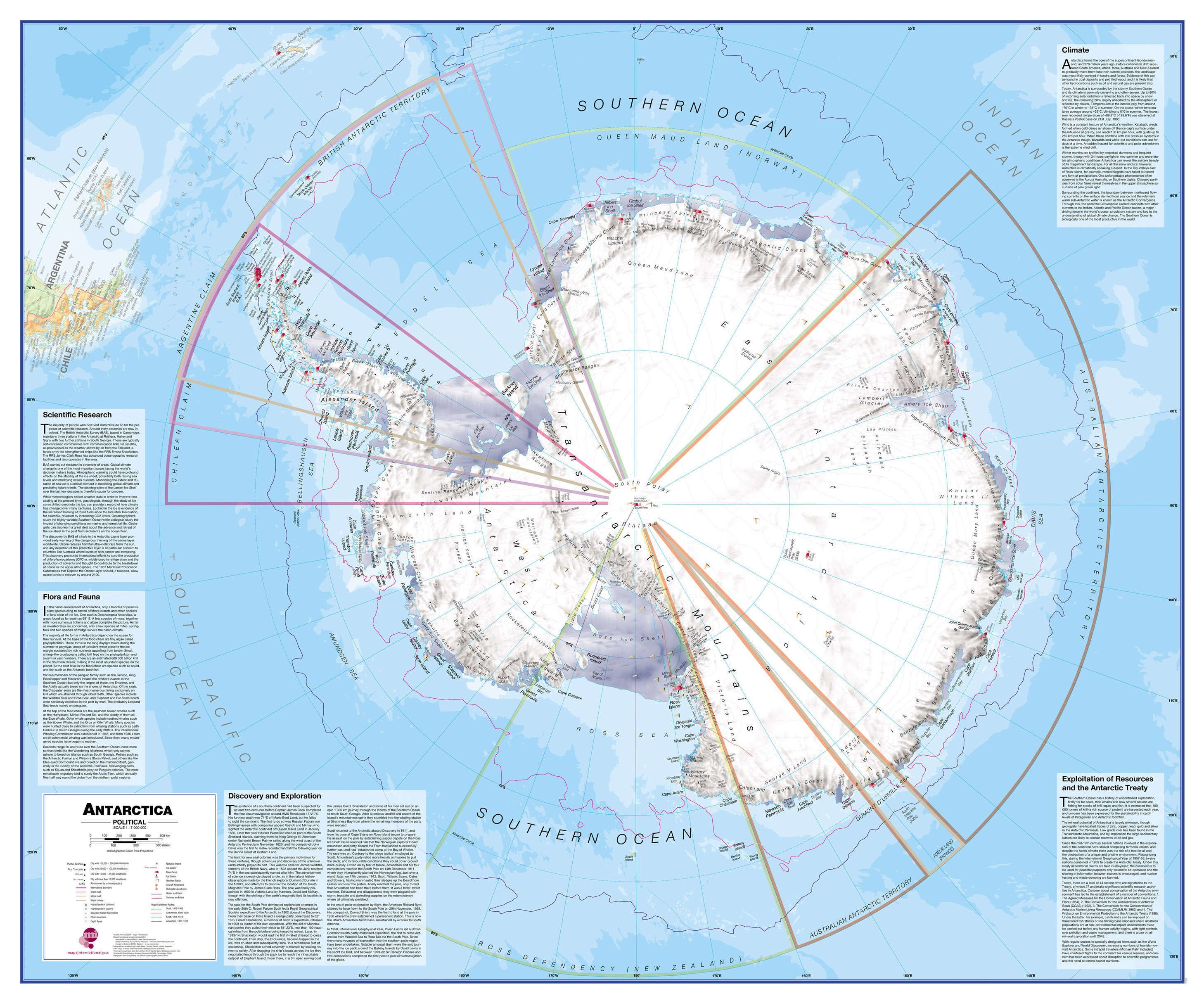 Online bestellen: Wandkaart Antarctica - Zuidpool, 120 x 100 cm | Maps International