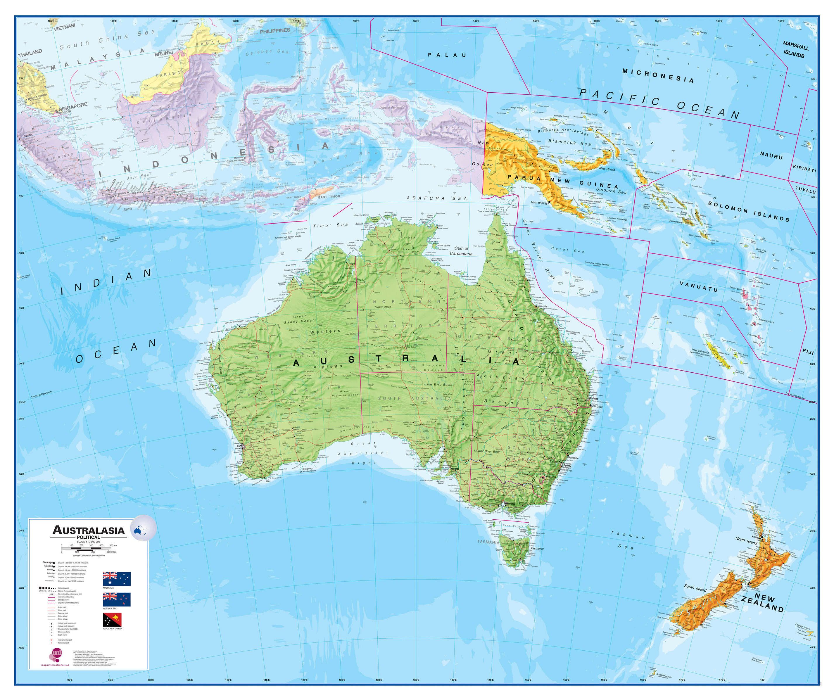 Online bestellen: Wandkaart - Prikbord Australasia - Australië, Nieuw Zeeland en deel Oceanië, 120 x 100 cm | Maps International