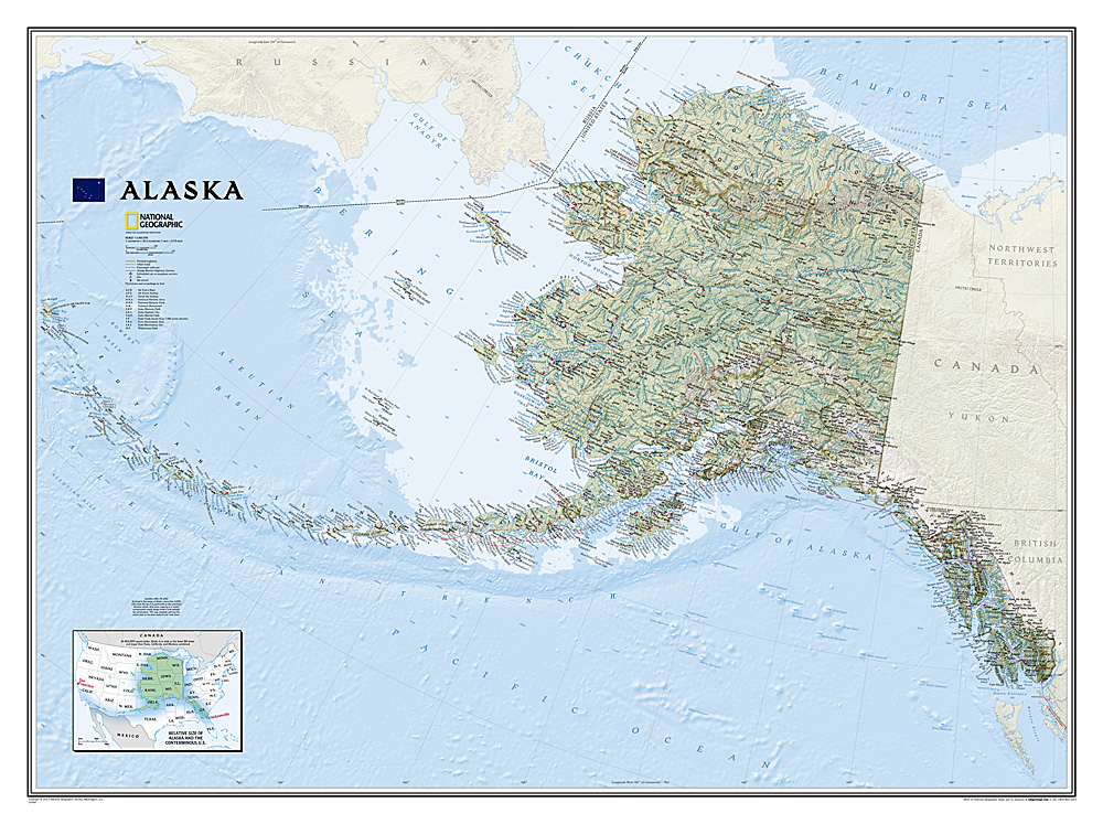 Online bestellen: Wandkaart Alaska, 103 x 78 cm | National Geographic