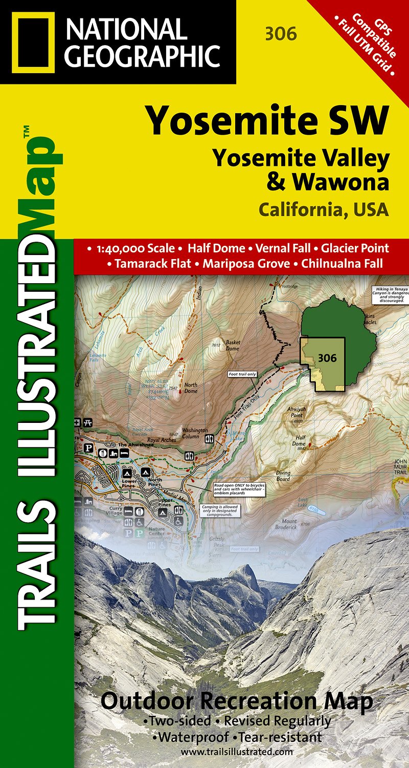 Online bestellen: Wandelkaart - Topografische kaart 306 Yosemite SW - Yosemite Valley & Wawona | National Geographic