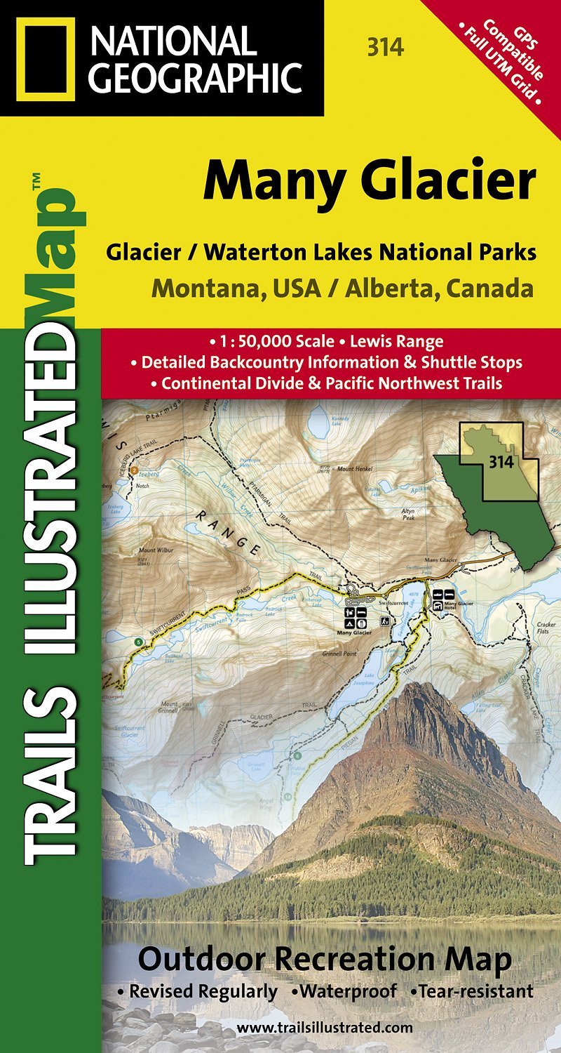 Online bestellen: Wandelkaart - Topografische kaart 314 Many Glacier - Glacier and Waterton Lakes National Parks | National Geographic