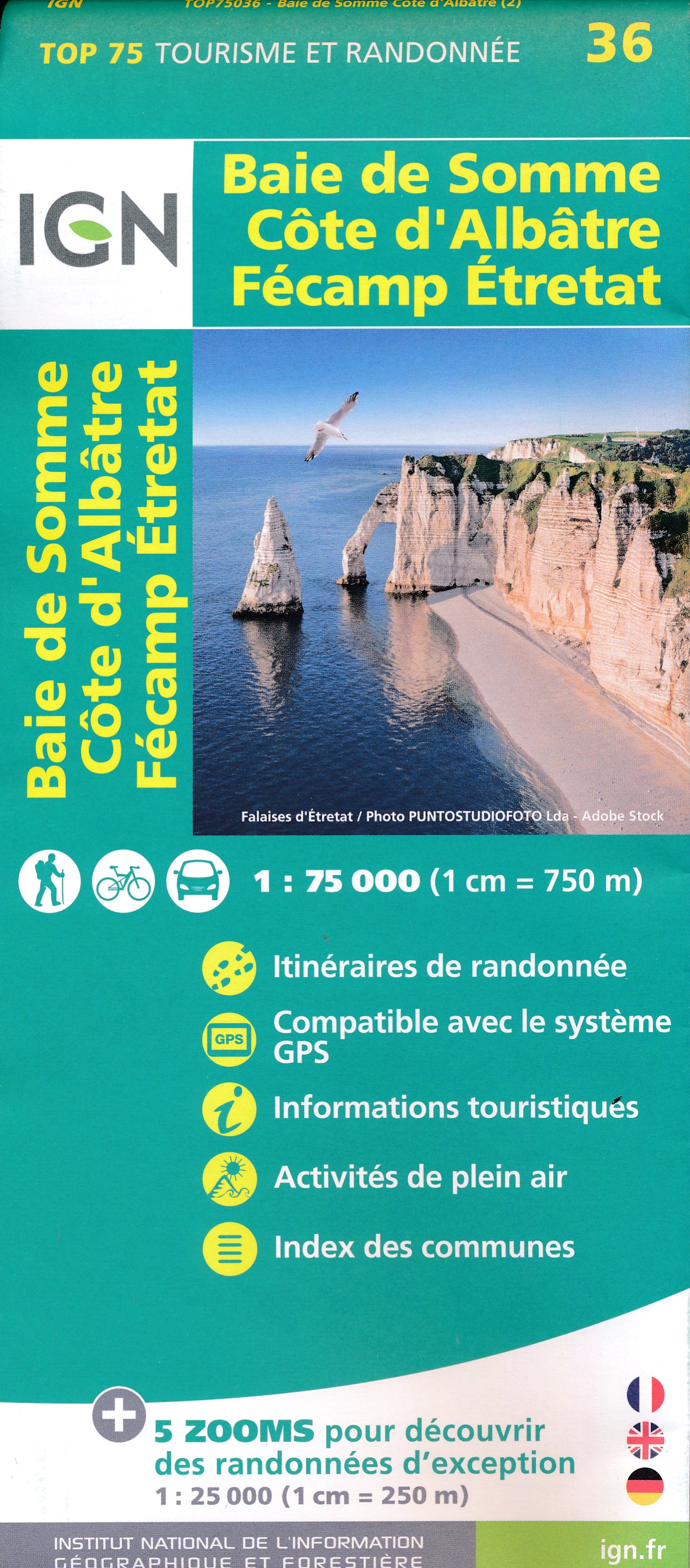 Online bestellen: Fietskaart - Wandelkaart 36 Baie De Somme - Cote d'Albatre - Fecamp - Etretat - Normandië | IGN - Institut Géographique National