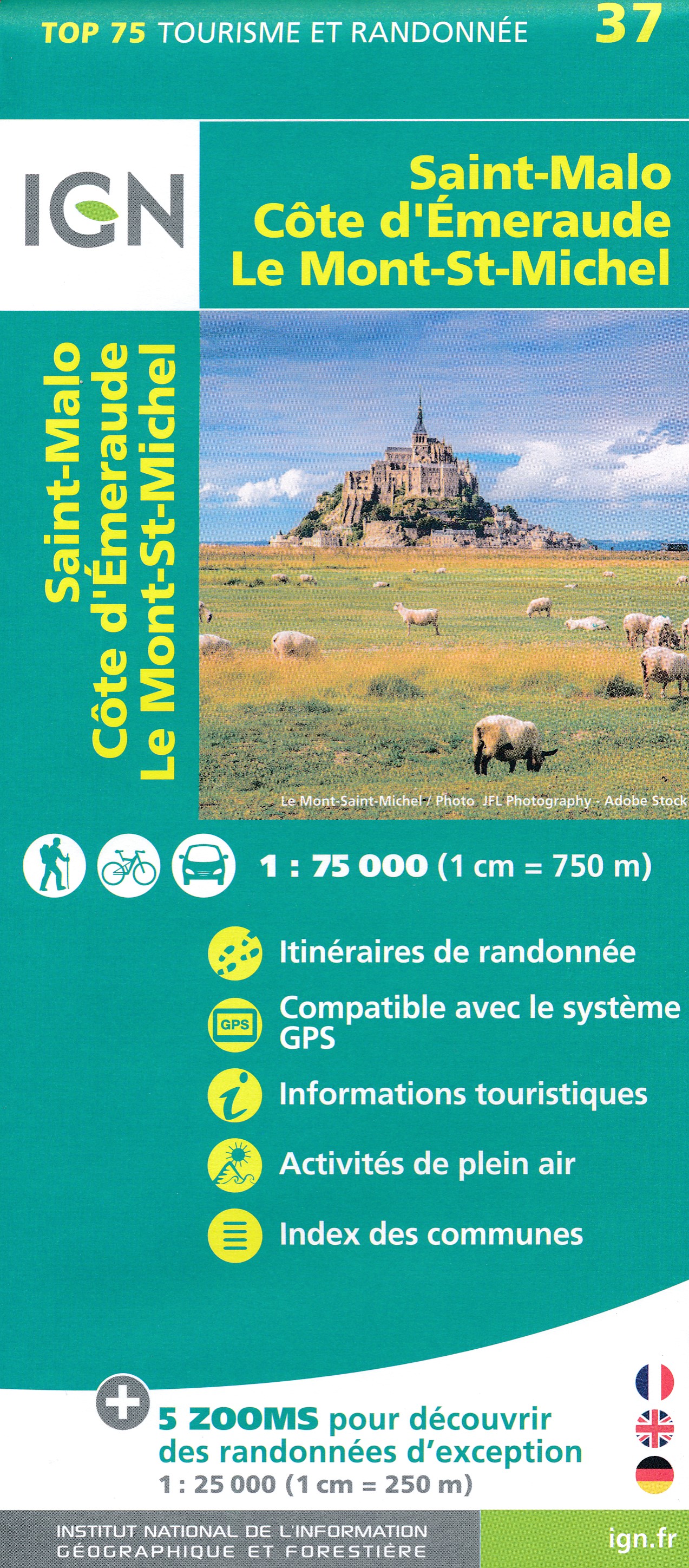 Online bestellen: Fietskaart - Wandelkaart 37 Bretagne: Saint Malo - Côte d'Emeraude - Mont Saint-Michel | IGN - Institut Géographique National