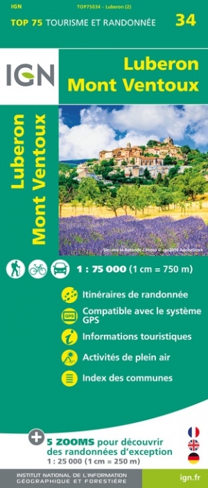 Online bestellen: Wandelkaart - Fietskaart 34 Luberon - Mont Ventoux | IGN - Institut Géographique National