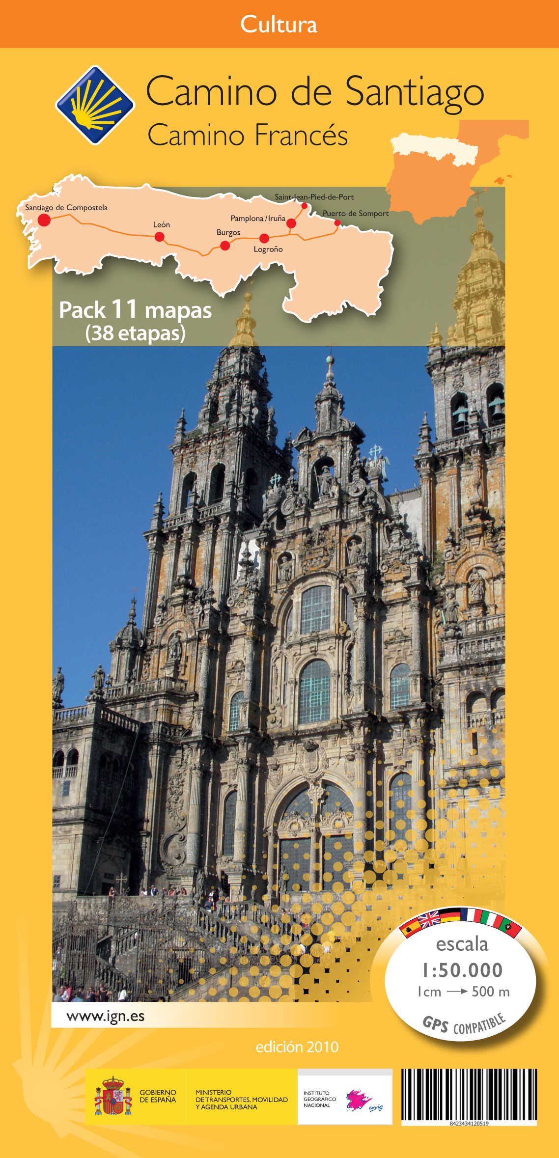 Online bestellen: Pelgrimsroute (kaart) - Wandelkaart Camino Frances, wandelen naar Santiago de Compostela | CNIG - Instituto Geográfico Nacional