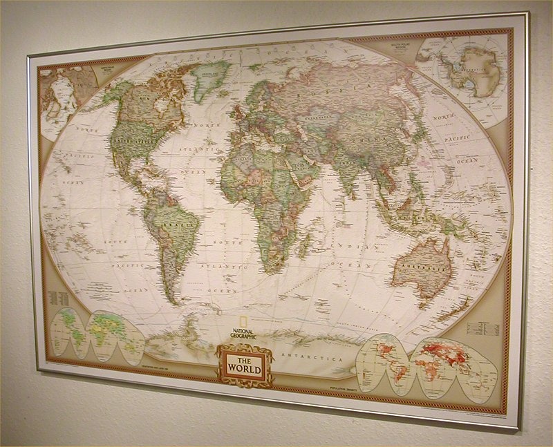Canvas Wereldkaart - 120x80 - Wanddecoratie Verrekijker op een