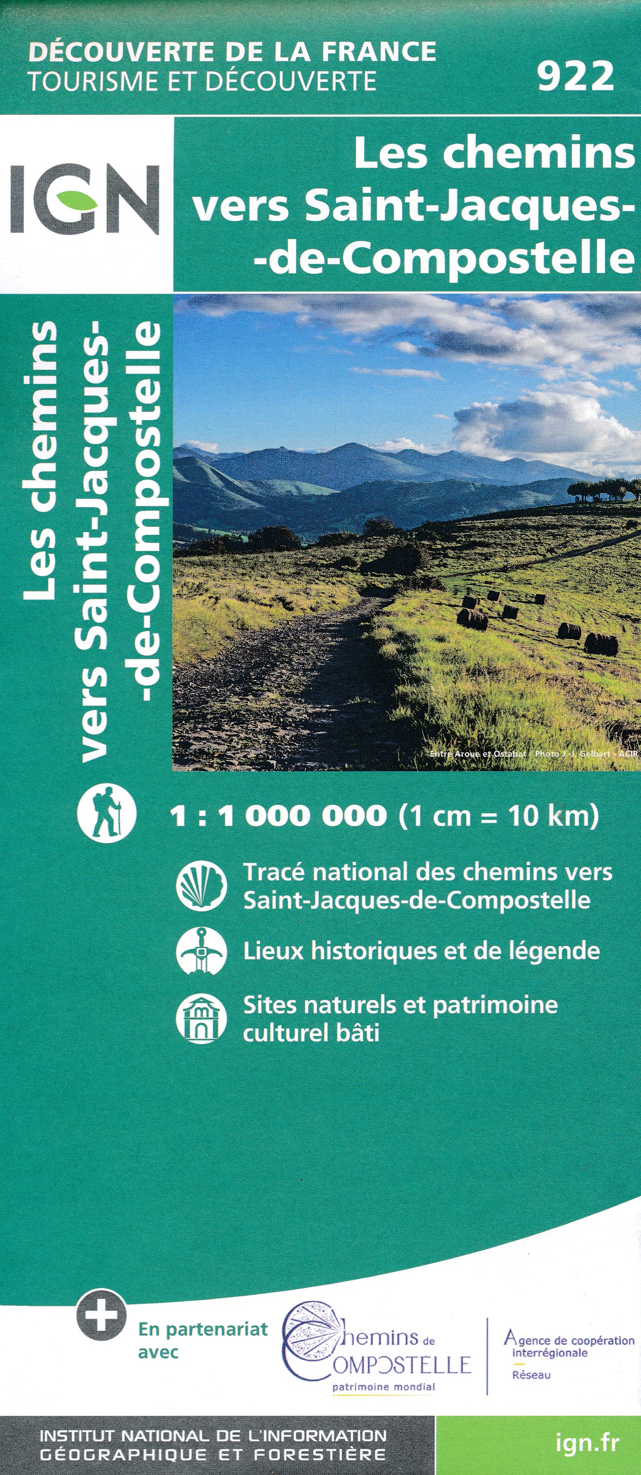Online bestellen: Wandelkaart 922 Les Chemins vers Saint-Jacques de Compostelle | IGN