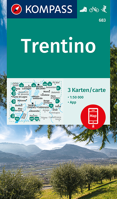 Online bestellen: Wandelkaart - Fietskaart 683 Trentino | Kompass