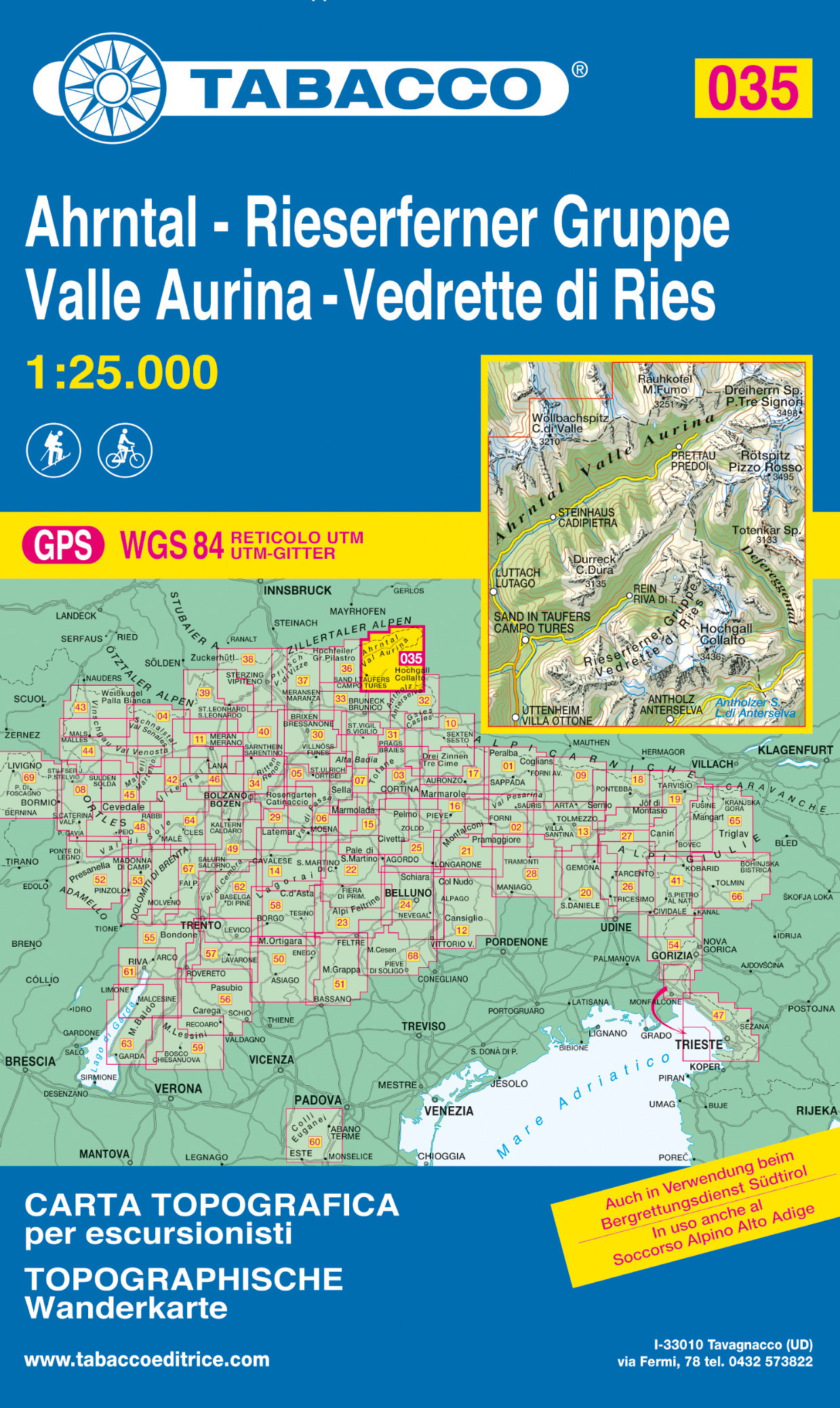Online bestellen: Wandelkaart 035 Ahrntal - Rieserferner Gruppe - Valle Aurina - Vedrette di Ries | Tabacco Editrice