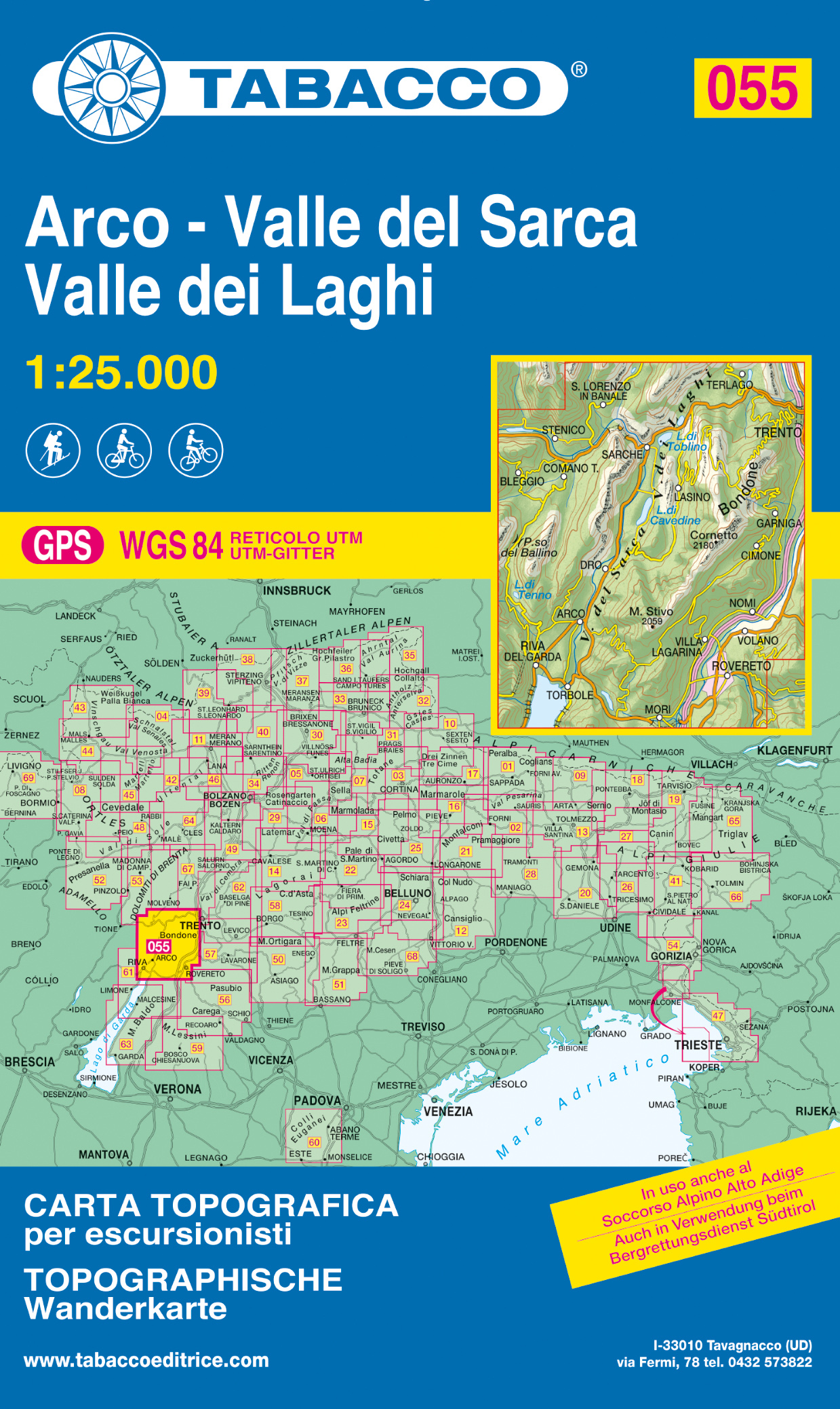 Online bestellen: Wandelkaart 055 Arco - Valle del Sarca - Valle dei Laghi | Tabacco Editrice