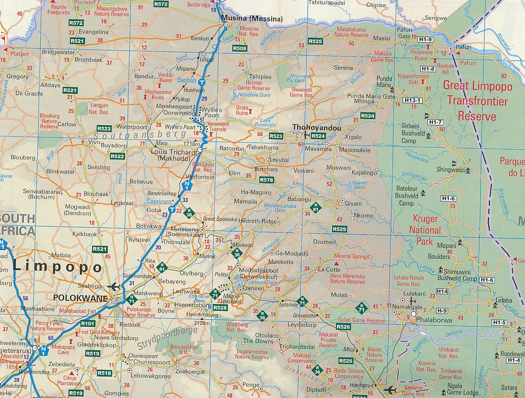 Wegenkaart Landkaart Limpopo North West Pocket Map MapStudio 