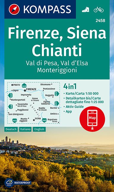 Online bestellen: Wandelkaart 2458 Firenze - Siena - Chianti | Kompass