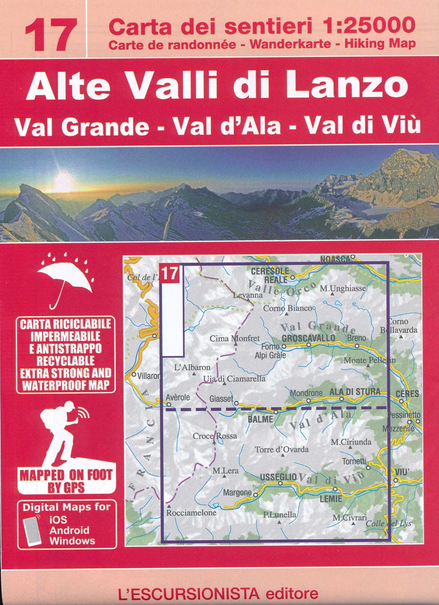 Online bestellen: Wandelkaart 17 Alte Valli di Lanzo - Val Grande - Val d'Ala - Val di Viu | L'Escursionista editore