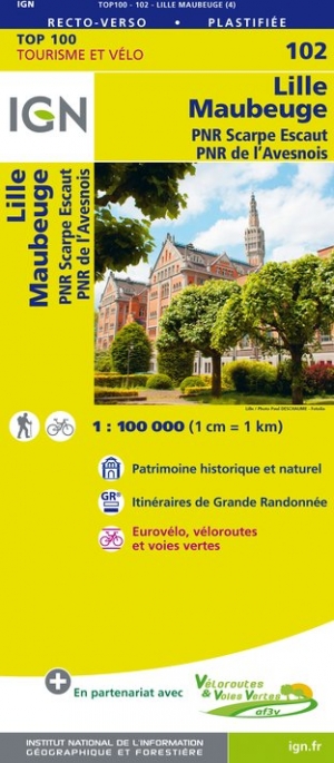 Online bestellen: Fietskaart - Wegenkaart - landkaart 102 Lille - Maubeuge | IGN - Institut Géographique National