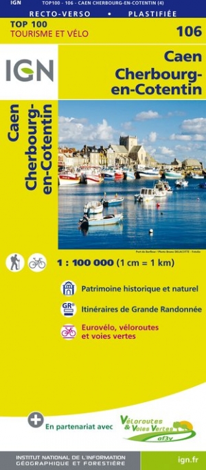 Fietskaart - Wegenkaart - landkaart 106 Caen - Cherbourg en Cotentin | IGN - Institut Géographique National de zwerver