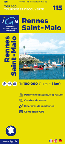 Wegenkaart - Landkaart 115 fietskaart RENNES - SAINT-MALO | IGN | 