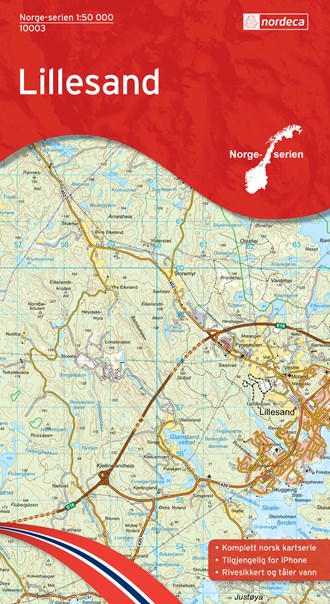 Online bestellen: Wandelkaart - Topografische kaart 10003 Norge Serien Lillesand | Nordeca