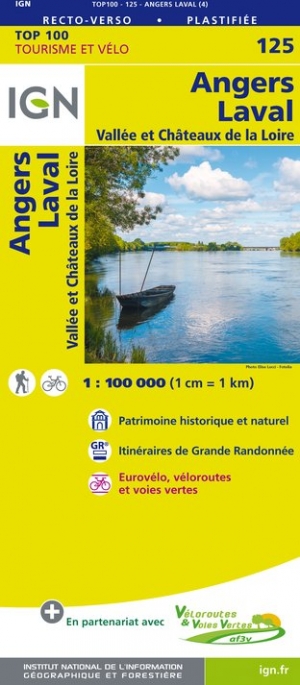 Fietskaart - Wegenkaart - landkaart 125 Angers - Laval | IGN - Institut Géographique National de zwerver