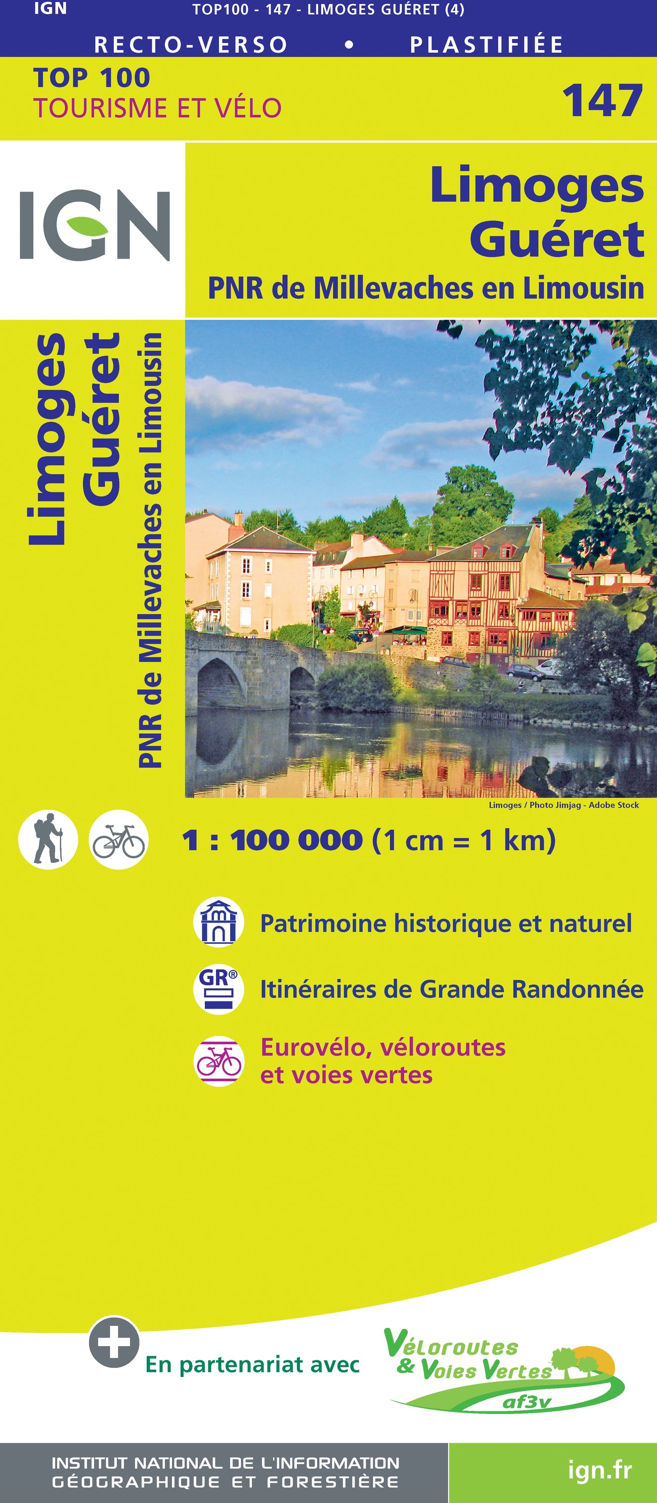 Online bestellen: Fietskaart - Wegenkaart - landkaart 147 Limoges - Gueret | IGN - Institut Géographique National
