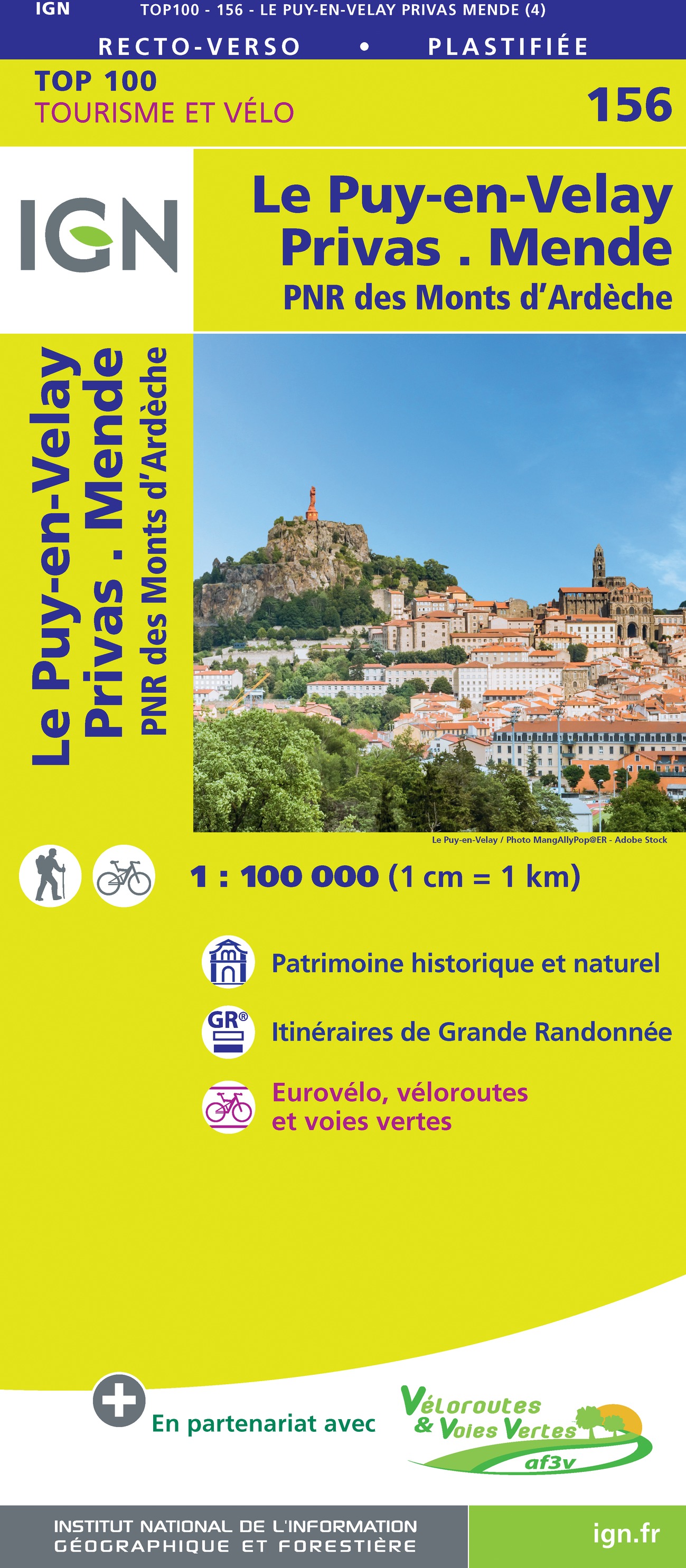 Online bestellen: Fietskaart - Wegenkaart - landkaart 156 Le Puy en Velay - Privas - Mende | IGN - Institut Géographique National