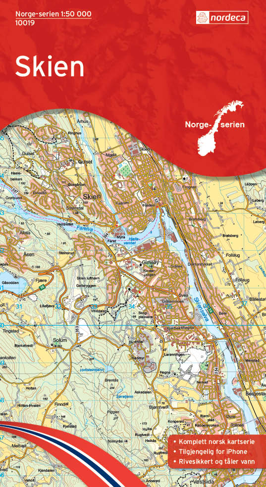 Online bestellen: Wandelkaart - Topografische kaart 10019 Norge Serien Skien | Nordeca