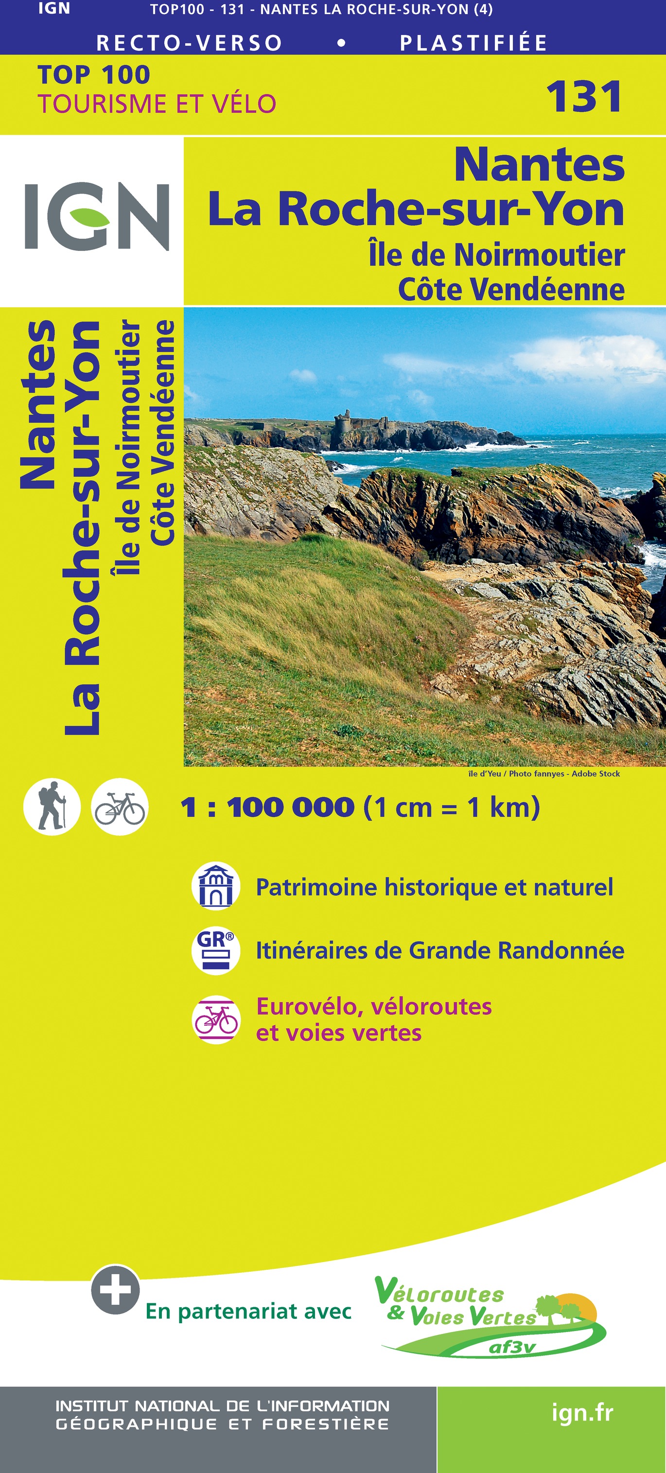 Online bestellen: Fietskaart - Wegenkaart - landkaart 131 Nantes - La Roche-Sur-Yon | IGN - Institut Géographique National