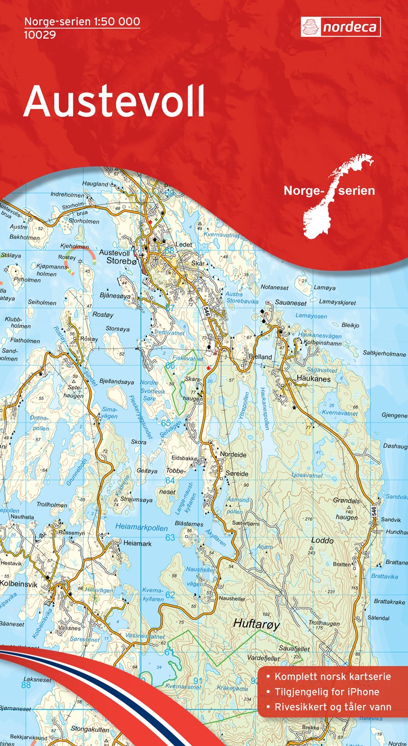 Online bestellen: Wandelkaart - Topografische kaart 10029 Norge Serien Austevoll | Nordeca