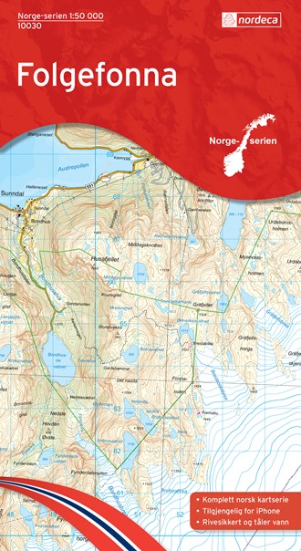 Online bestellen: Wandelkaart - Topografische kaart 10030 Norge Serien Folgefonna | Nordeca
