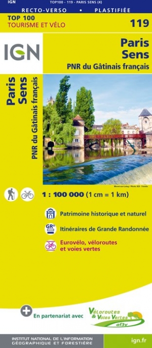 Online bestellen: Fietskaart - Wegenkaart - landkaart 119 Evry - Melun - Provins - Sens - Paris | IGN - Institut Géographique National