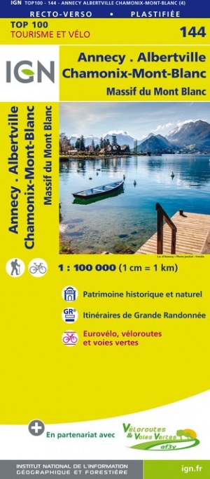 Online bestellen: Fietskaart - Wegenkaart - landkaart 144 Annecy - Albertville - Chamonix - Mont Blanc | IGN - Institut Géographique National