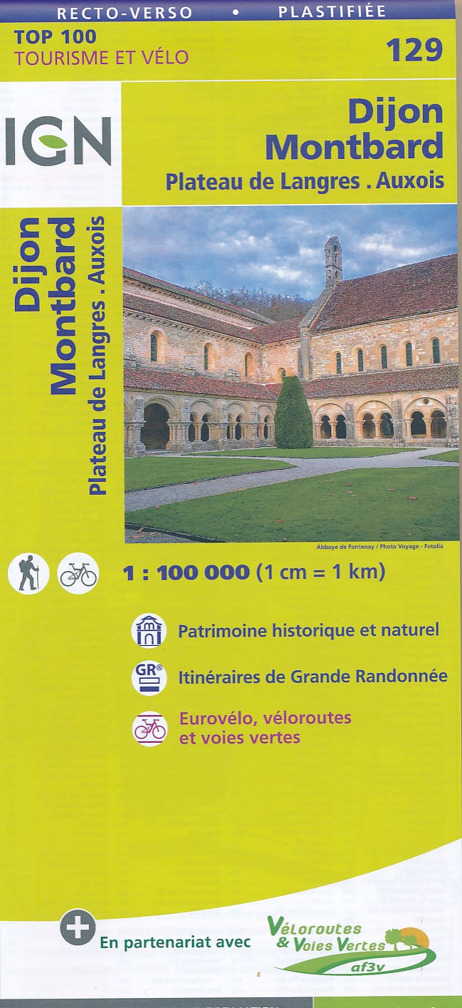 Online bestellen: Fietskaart - Wegenkaart - landkaart 129 Dijon - Montbard | IGN - Institut Géographique National
