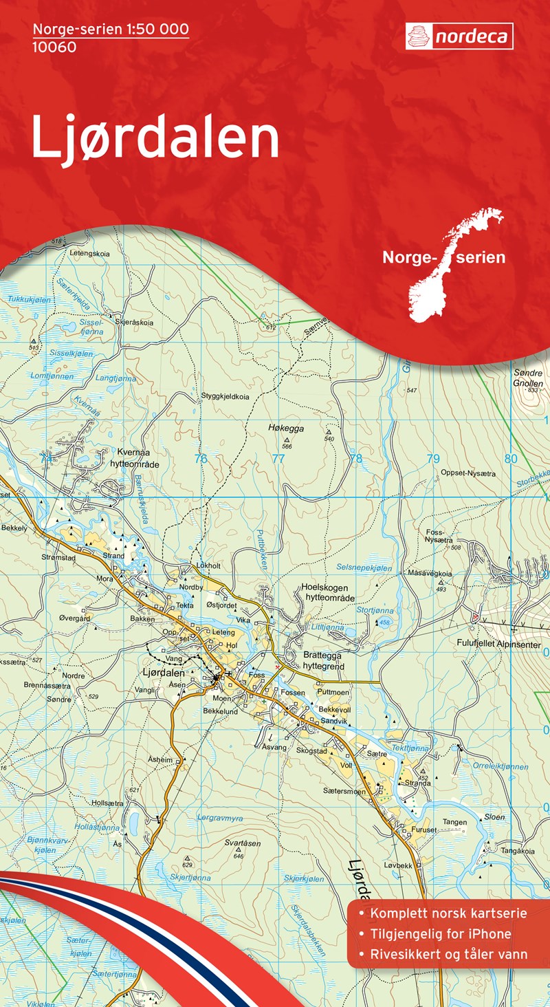 Online bestellen: Wandelkaart - Topografische kaart 10060 Norge Serien Ljørdalen | Nordeca
