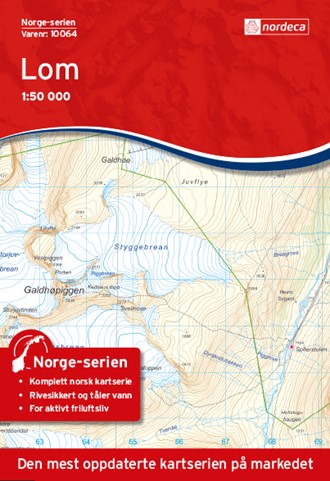 Online bestellen: Wandelkaart - Topografische kaart 10064 Norge Serien Lom | Nordeca