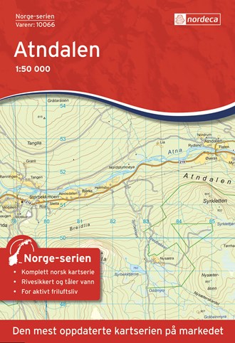 Online bestellen: Wandelkaart - Topografische kaart 10066 Norge Serien Atndalen | Nordeca