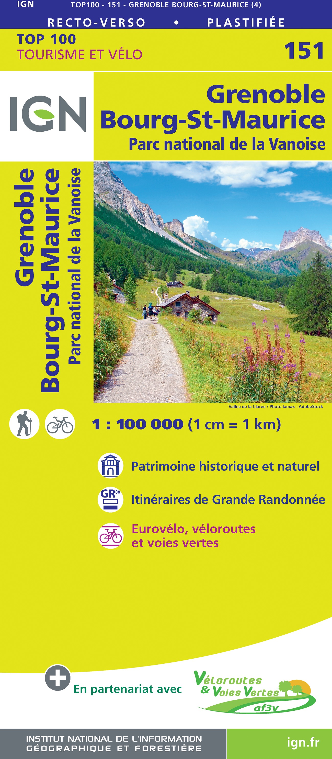 Online bestellen: Fietskaart - Wegenkaart - landkaart 151 Grenoble - Bourg-St-Maurice | IGN - Institut Géographique National
