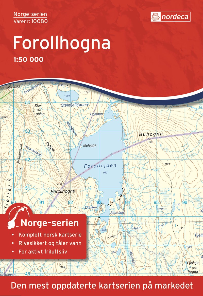 Online bestellen: Wandelkaart - Topografische kaart 10080 Norge Serien Forollhogna | Nordeca