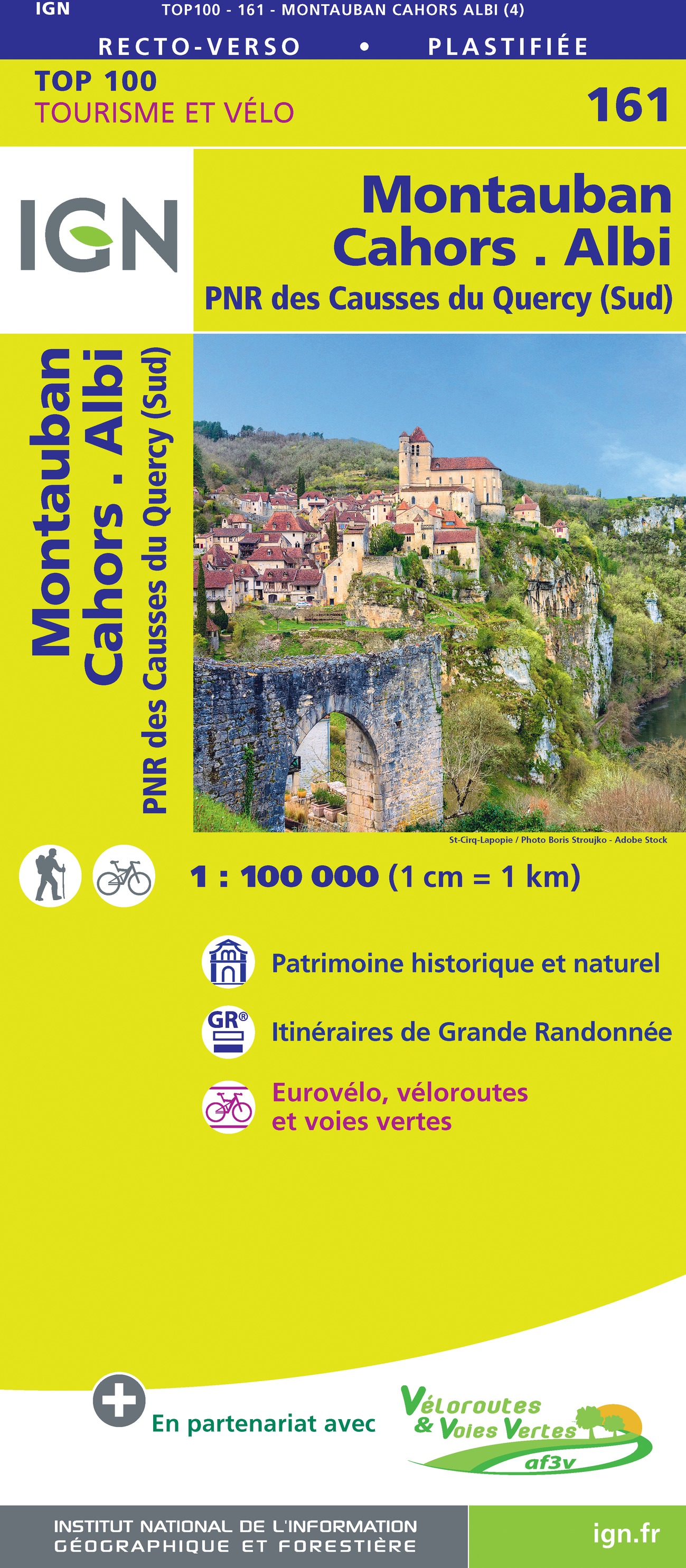 Online bestellen: Fietskaart - Wegenkaart - landkaart 161 Cahors - Montauban - Albi | IGN - Institut Géographique National