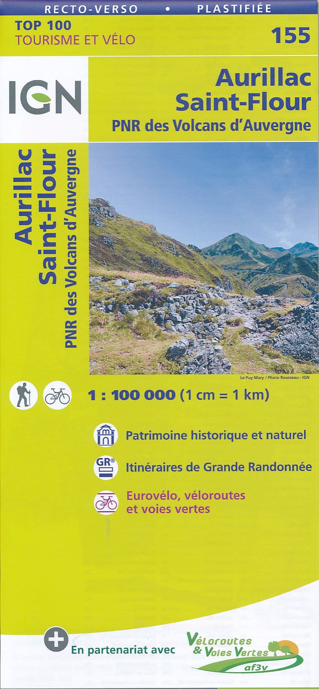 Online bestellen: Fietskaart - Wegenkaart - landkaart 155 Aurillac - Mauriac - St. Flour - PNR des Volcans d'Auvergne | IGN - Institut Géographique National