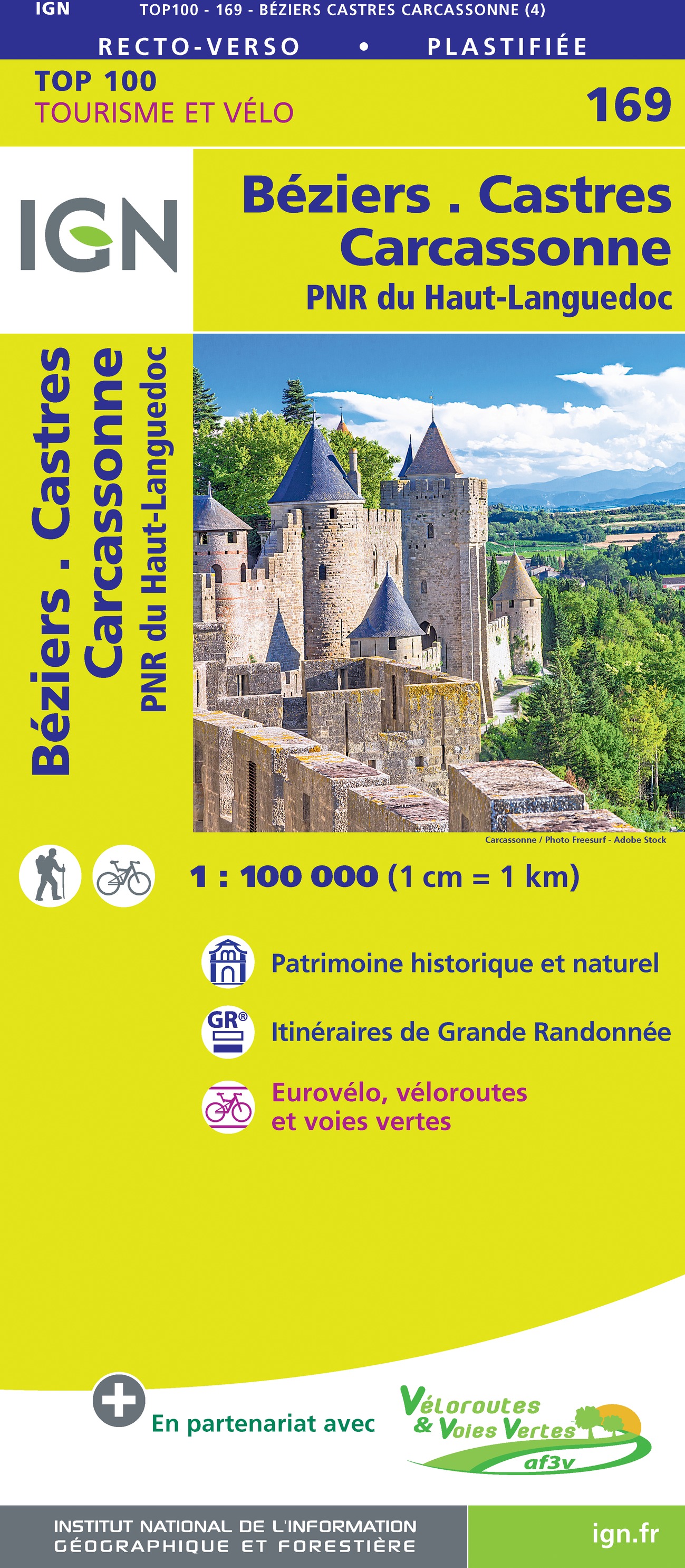 Online bestellen: Fietskaart - Wegenkaart - landkaart 169 Béziers - Castres - Carcassonne | IGN - Institut Géographique National
