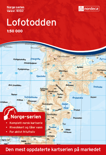 Online bestellen: Wandelkaart - Topografische kaart 10132 Norge Serien Lofotodden | Nordeca