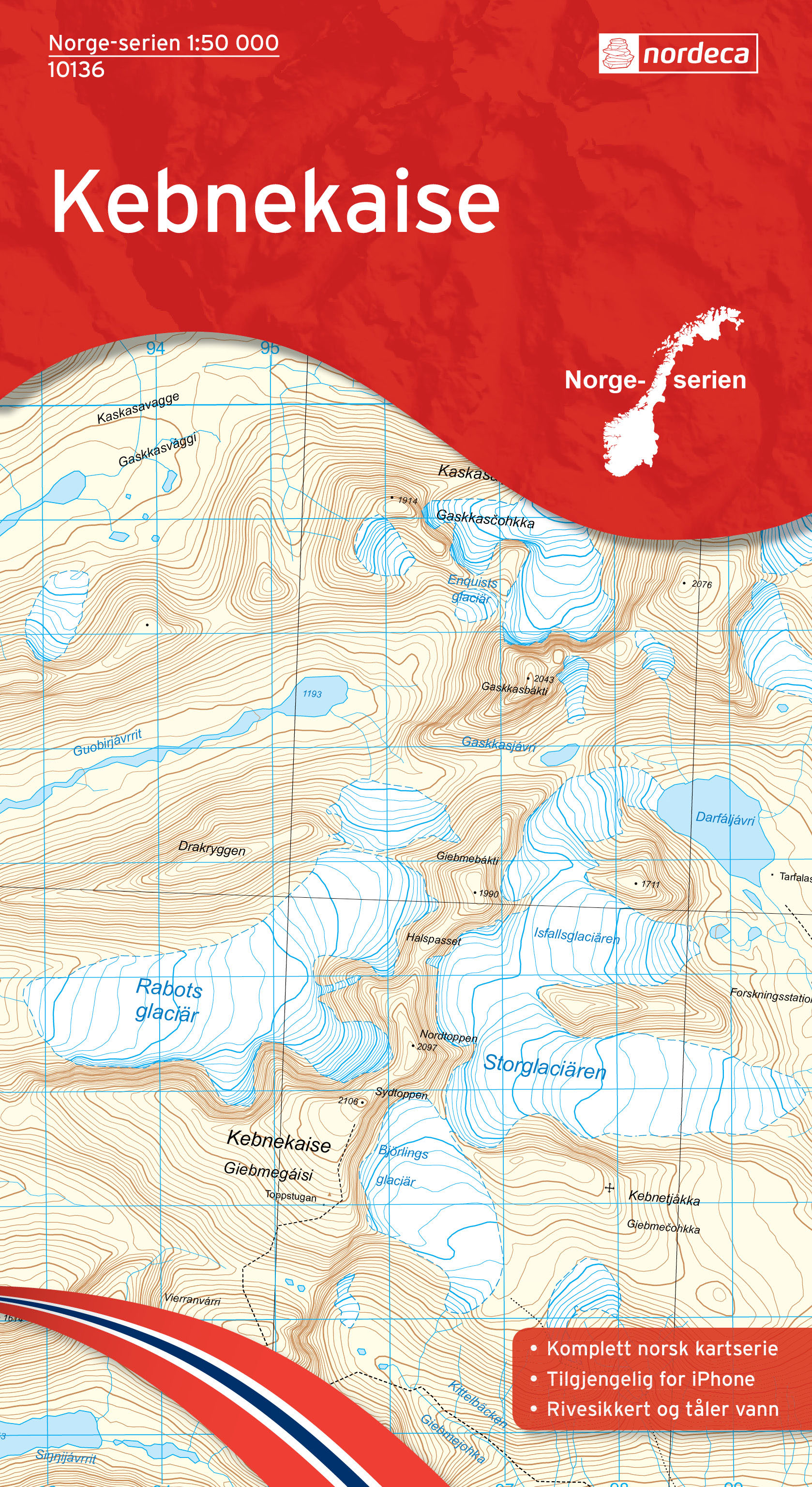 Wandelkaart - Topografische kaart 10136 Norge Serien Kebnekaise | Nord